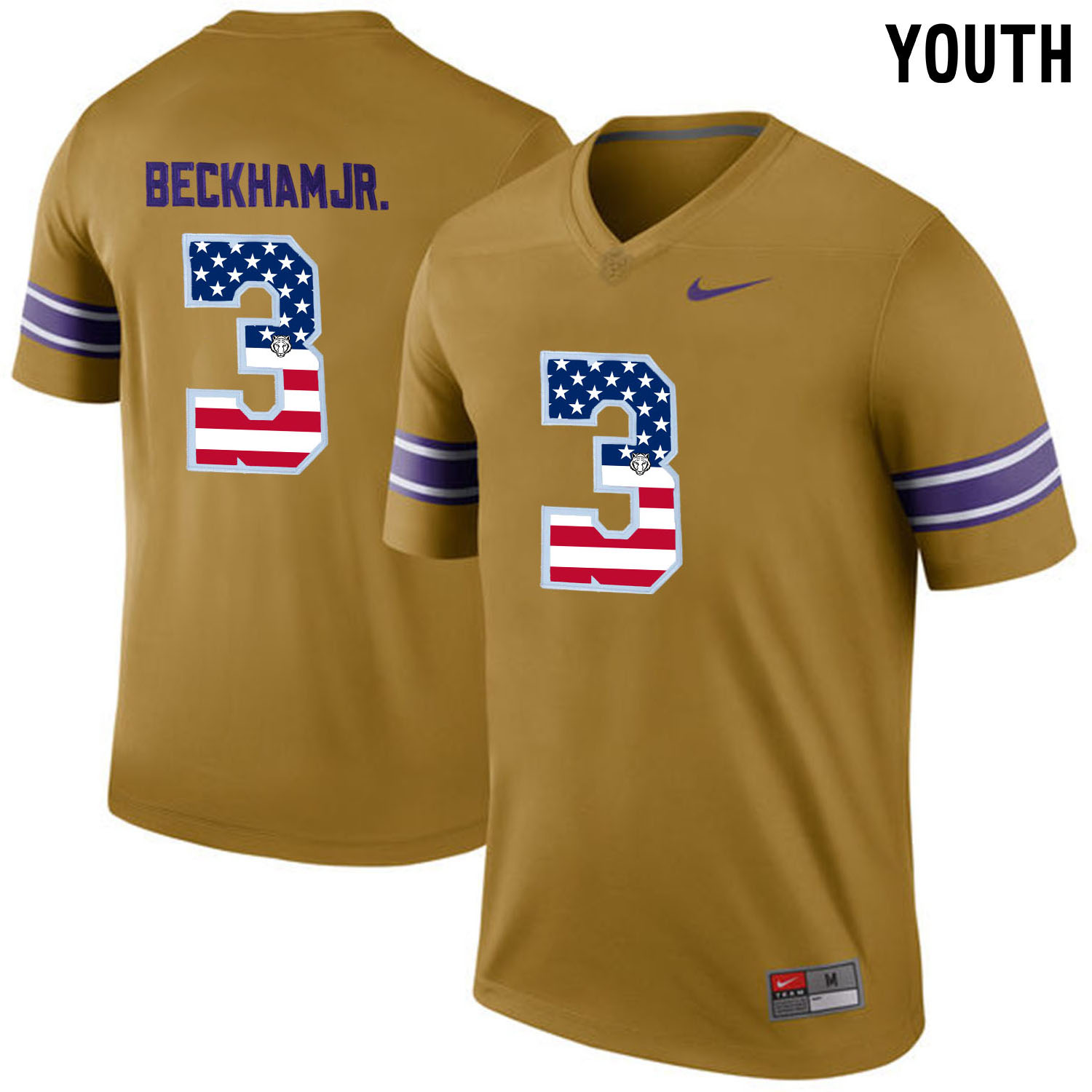 US Flag Fashion  Youth LSU Tigers Odell Beckham Jr. #3 College Football Limited Throwback Legand Jersey  Gridiron Gold->ncaa teams->NCAA Jersey